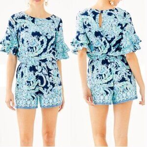 LILLY PULITZER Lula Romper High Tide Navy Scuba Doo Engineered Shorts Romper XXS